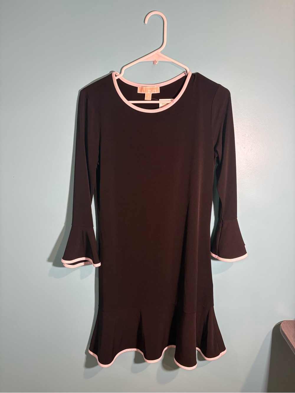 Michael Kors Black Long Sleeve Dress with Pink Trim